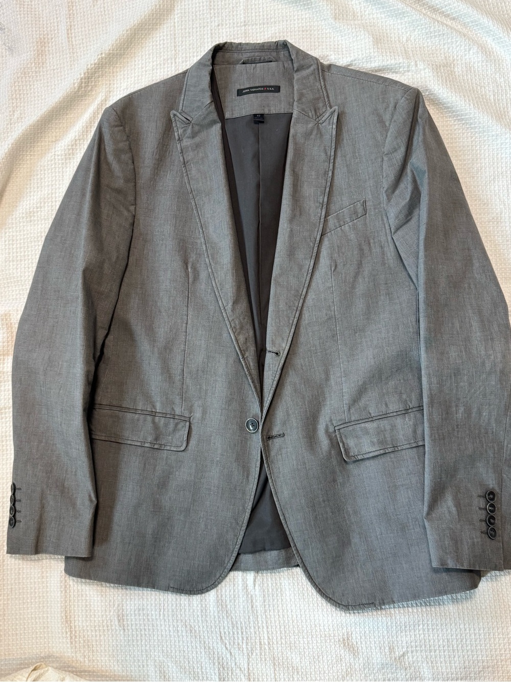 John Varvatos Gray check Men's Single-Button Blazer - Classic Tailored Fit